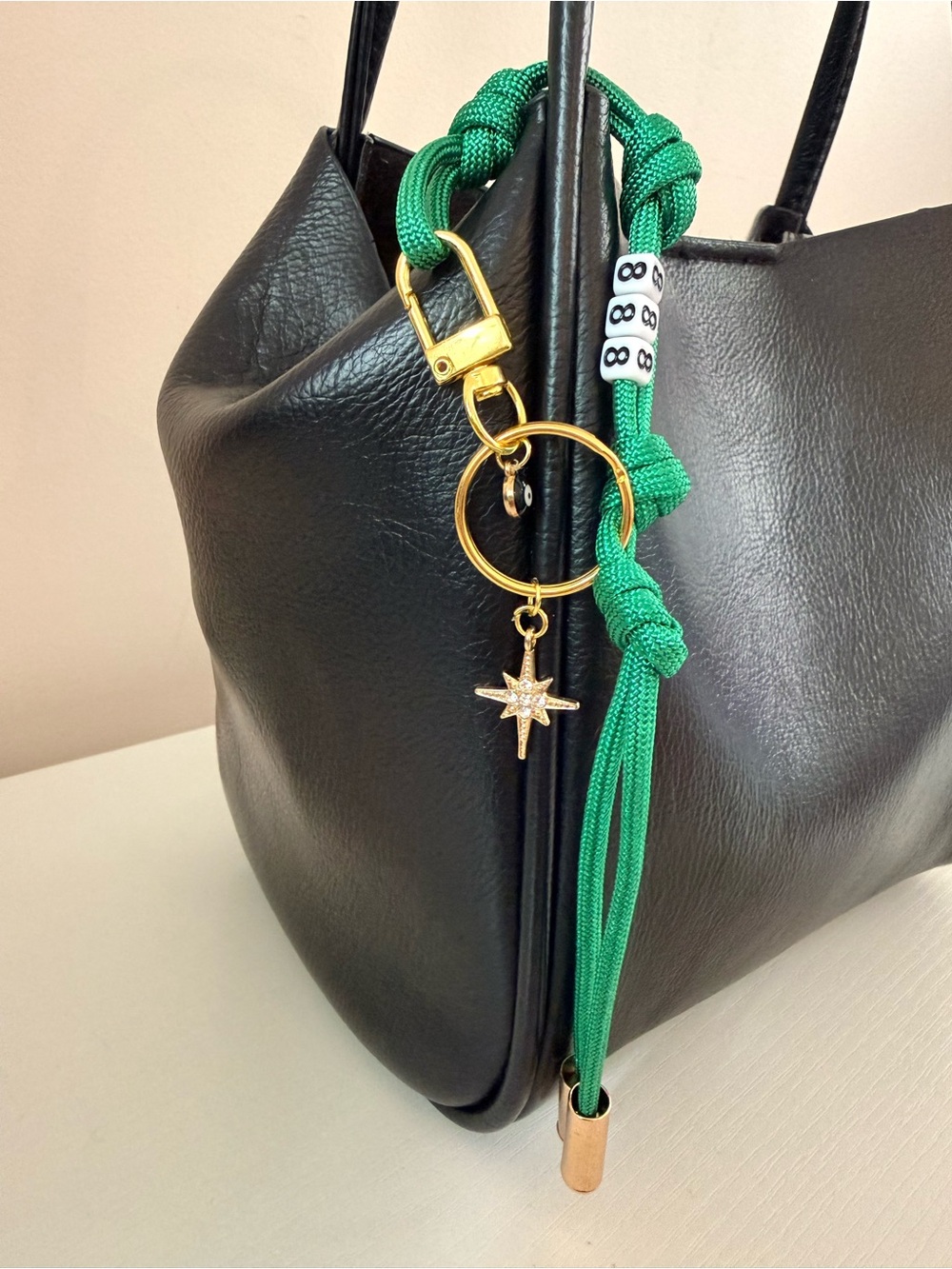 NEW 888 Angel Number Green Evil Eye North Star crystal Gold bag charm - Picture 4 of 4